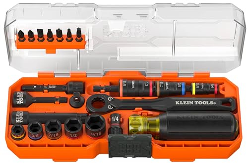 Klein Tools 65301KNECT Impact Socket Set, KNECT (S) 23-Piece SAE Pass-Through and Flip Socket Tool Set, Impact Driver Adapter, MODbox Tool Organization