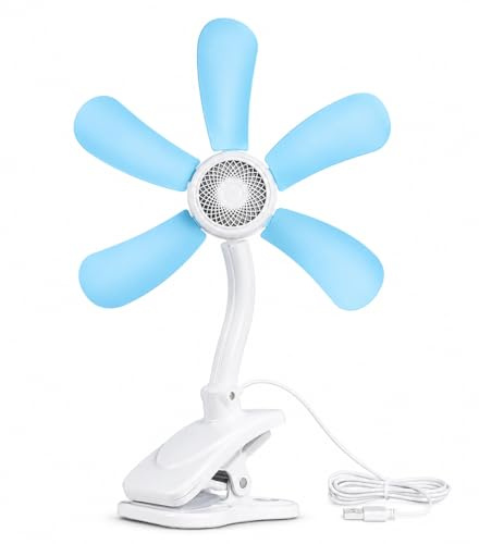 Generico Ventilatore a Clip con 5 Pale – Ventola Silenziosa con Collo Flessibile e Clip Antiscivolo – Mini Ventilatore da Scrivania per Casa, Ufficio e Camera da Letto