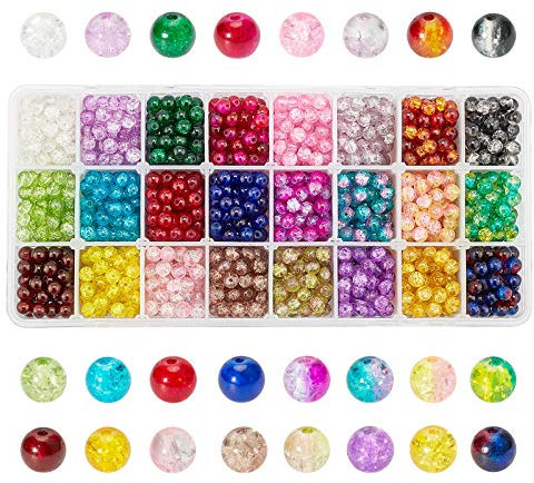 PH PandaHall 1440pcs 24 Color 6mm Crackle Lampwork Glass Beads Handcrafted Round Bracelet Crystal Beads Bulk for Friendship Bracelet Earring Jewelry Making Christmas Tree Ornament