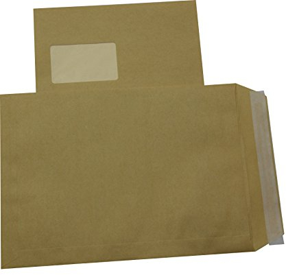 10 St. Versandtaschen extra stark 120 gr. DIN A4 C4 braun mit Fenster Kuvert Haftklebend Briefumschläge HK