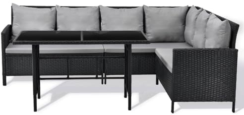 SVITA Madison Rattan-Lounge Polyrattan Ecksofa Gartenmöbel-Set Sofa Garnitur Couch-Eck Schwarz