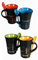 EuroDiscount Kaffeebecher Kaffeetassen Keramik farbig sortiert mit Löffel Coffee Motiv 300 ml 4 Stück Set