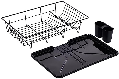 Sweet Home Collection Metal, Plasic ,Dish Drainer Drain Board and Utensil Holder Simple Easy to Use, 12 x 19 x 5, Black
