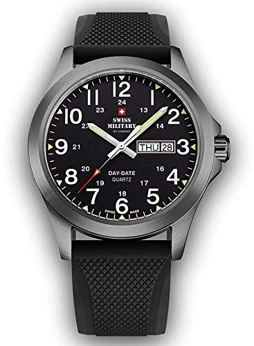Swiss Military by Chrono Wristwatch Round with Leather Strap Herren Uhr analog Quarzwerk mit Silikon Armband SMP36040.20