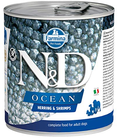 Farmina N&D Ocean Pastete Hundefutter (Nassfutter, mit hochwertigen Vitaminen und natürliche Antioxidantien, ohne Mais, Zutaten: Hering und Garnelen, Portionsgröße: 285 g)