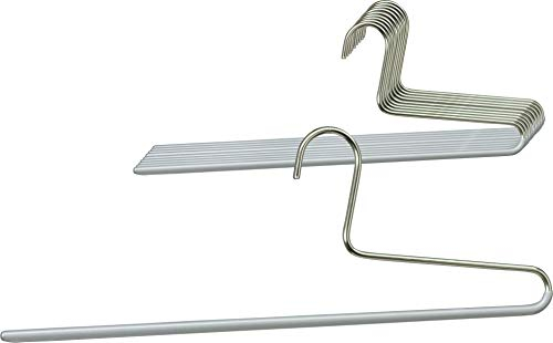 MAWA Hosenbügel Links, Set mit 10 platzsparenden Kleiderbügel, ideal für Jeans, Stoffhosen und Anzughosen, mit antirutschbeschichtetem Steg, 35 cm, Silber