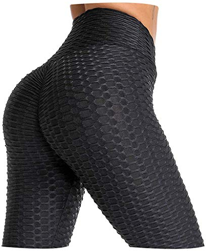 Aimilia Damen-Leggings, sexy, hohe Taille, Yogahose, Booty Scrunch, Bauchkontrolle, für: Workout, Laufen, elastische Sporthose Gr. M, Schwarz