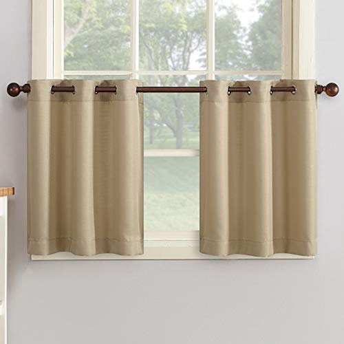 No. 918 Montego Casual Textured Semi-Sheer Grommet Kitchen Curtain Tier Pair, 56 x 24, Taupe