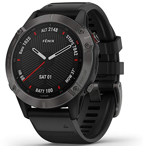 Garmin Fenix 6 Sapphire, Premium Multisport GPS Watch, Features Mapping, Music, Grade-Adjusted Pace Guidance and Pulse Ox Sensors, Carbon Gray DLC with Black Band