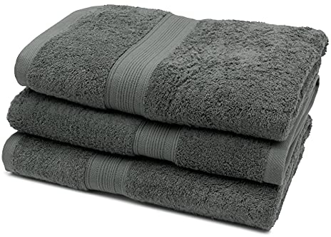 ZOLLNER 3er Set Duschtücher 100% Baumwolle, 500 g/qm, ca. 70x140 cm, grau
