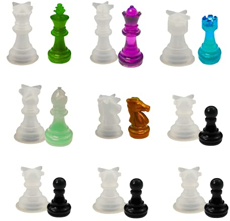 9 Piezas Juego de Moldes de Resina de ajedrez,HOINCO Moldes de Silicona para Piezas de ajedrez Manualidades Juegos