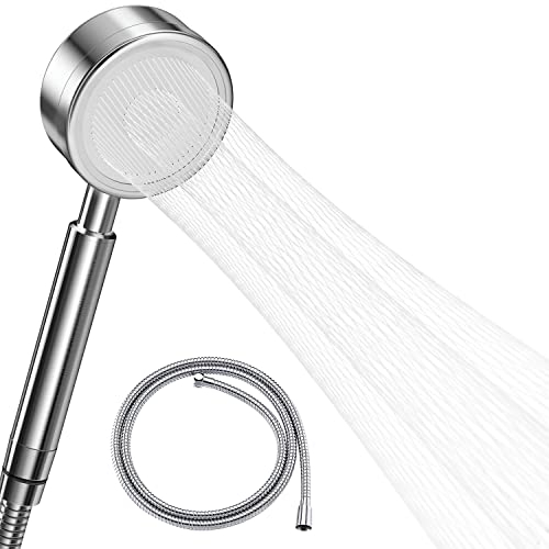 Olliwon Hochdruck Handbrause Duschkopf mit 1,5 m Schlauch aus Edelstahl 18/10 Einfach zu installierende Wassersparender Regendusche mit Spezielles Wassermuster