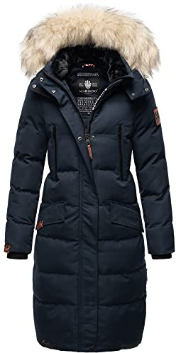 MARIKOO Damen Winter Jacke Stepp Parka Mantel Winterjacke warm gefüttert Kunstpelz Schneesternchen XS-XXL (DE/NL/SE/PL, Alphanumerisch, S, Regular, Regular, Navy)