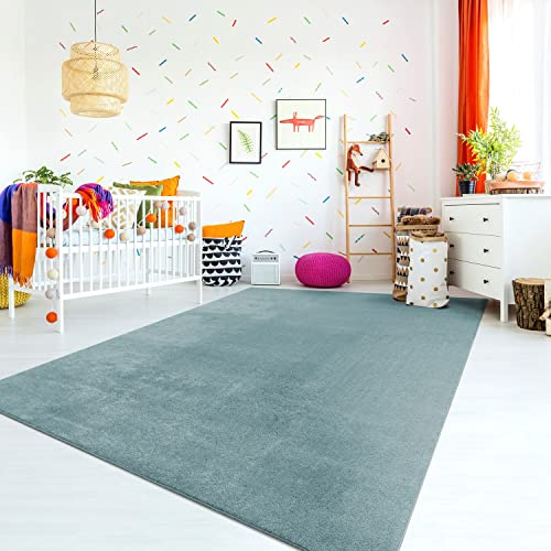 TT Home Teppich Kinderzimmer Waschbar rutschfest Kinderteppich Junge Mädchen Weich Pastell, Farbe: Türkis, Größe:160x220 cm