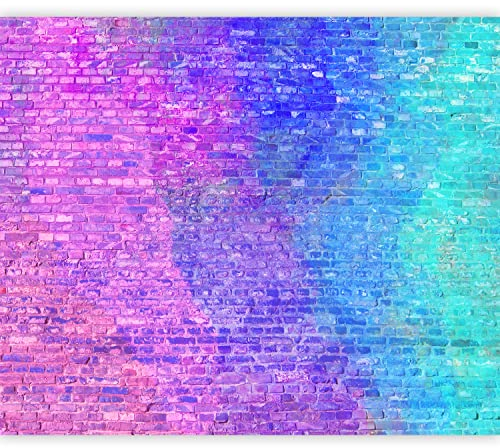 murando Fototapete selbstklebend Steinwand 392x280 cm Tapete Wandtapete Klebefolie Dekorfolie Tapetenfolie Wand Dekoration Wandaufkleber Wohnzimmer Ziegeloptik Steine Stein Neonfarben