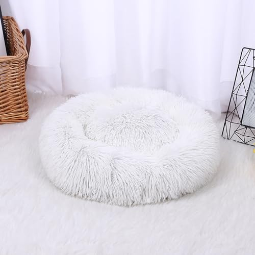 HOJKOUD Hundebett，hundekörbchen，katzenbett,waschbares hundebett,Flauschiges hundebett für große, mittelgroße & kleine Hunde. (60CM, weiß)