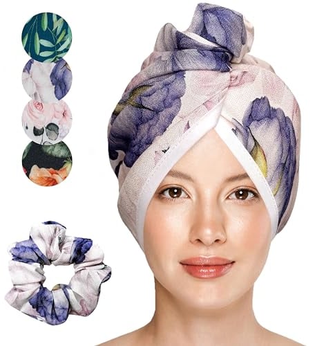 JOCERO - Haarturban aus Bambus - Turban Handtuch für Damen - Haarhandtuch Mit Knopf für Lange Haare - Mit Haargummi