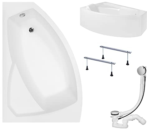KOLMAN Badewanne RIMA Eckbadewanne 170x110 Links mit AcrylSchürze, Ablaufgarnitur und Füßen Komplettset 4in1 Premium Original Acryl Wanne Siphon