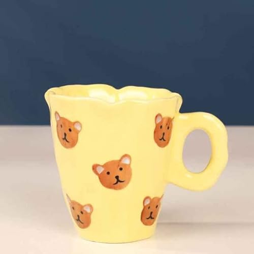LUNYY 1 Pz Personalizzato Dipinto A Mano Orso Tulipano Fiore Arancione Nuvola Tazze in Ceramica Fatti A Mano di Forma Irregolare Tazze di caffè Bella Tazza Regalo