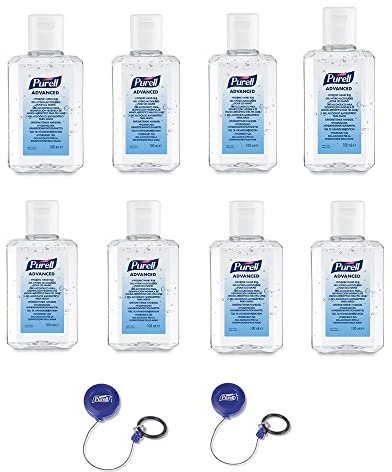 Purell Advanced Hygienisches Händedesinfektionsmittel, 100Ml Flip Top Flasche X 8 Mit 2 X Purell Personal Gear Einziehbarer Clip