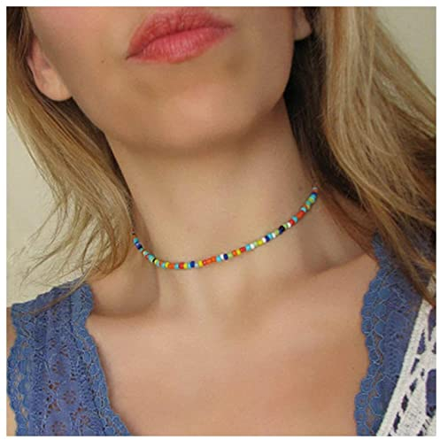 Dervivea Boho Regenbogen Perlen Halskette Saatgut Perlen Choker Halskette Strand Bunte Perlen Halskette Multi Farbe Perlen Choker Halskette Schmuck Für Frauen Und Mädchen