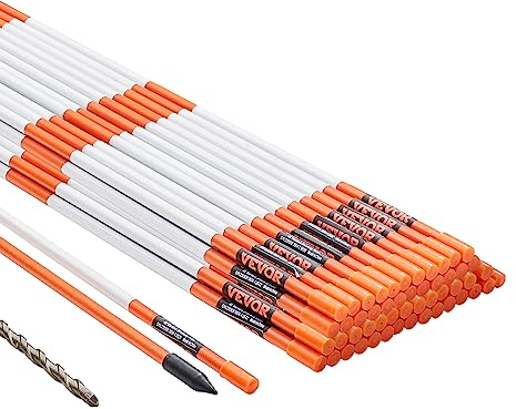 VEVOR Marcadores de Entrada 50 PCS Estacas de Nieve Naranja Fibra de Vidrio 0,78x121,5 cm Instalación de Tira Reflectante de Alta Visibilidad Broca de Acero 30 cm Protectores para Estacionamientos