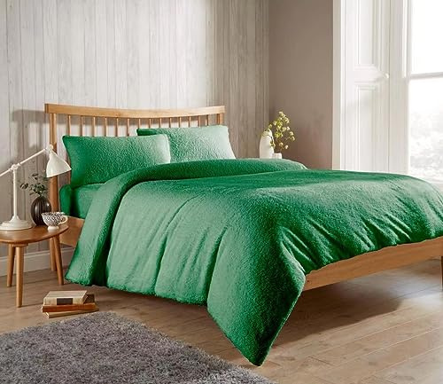 Olivia Rocco Teddy Fleece Duvet Cover Set Super Soft Warm Cosy Quilt Covers Bedding Sets With Pillowcases (Single, Emerald Green)