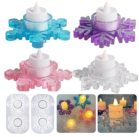 Bekecidi 2 Stück Kerzenhalter Harzformen, Schneeflocke Kerzenständer Silikonformen Epoxidharz Formen Weihnachten Teelichthalter Form DIY Handwerk Gießformen für Weihnachten Kerze Heimdekoration