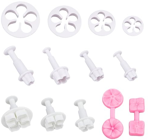SUPERFINDINGS 13Pcs Flower Clay Cutters Set Silicone Clay Modeling Tool Plastic Polymer Petal Clay Cutters Fondant Cake Cookie Plunger Cutter Petal Press Mold Five-Petaled Clay Earrings Cutters