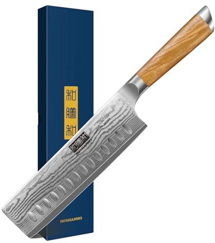 HOSHANHO Damascus Nakiri Knife 6.5 Inch, Super Sharp Damascus VG-10 Japanese Kitchen Knife, Cooking Knife with Ergonomic Olive Wood Handle