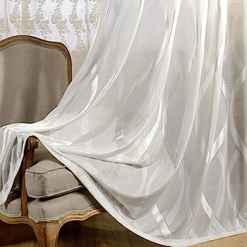 AMDXD Weiß Halbtransparent Gardinen mit Ösen, Welle Muster Transparente Schlaufen Gardinen Voile Polyester, 132x244CM(BxH)