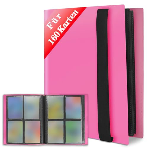 JUSONEY Sammelkarten Album - 160 Pockets Sammelalbum 20 Seiten Pro 4 Pocket mit Wasserdichte Rosa Buchdeckel Perfekt zum Sammeln von Karten für MTG Magic,für Match Atta(Rosa)
