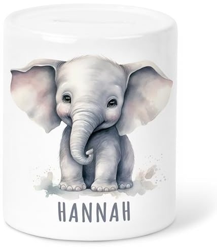 Elefant Spardose Kinder personalisiert mit Namen Geldgeschenk zum Geburtstag für Jungen & Mädchen Geschenk Sparschwein aus Keramik