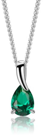 MIORE-Collana Donna con Smeraldo. Ciondolo Oro Bianco 9KT 375-Catena Cm. 45 in Oro Argento 925 - Gioiello Anallergico.