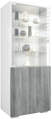 Vladon Vitrine Granada, Armoire Vitrée Made in Germany, avec Porte en Verre et Insert en Verre, Blanc Mat/avola-Anthracite (50 x 122,5 x 34,5 cm)