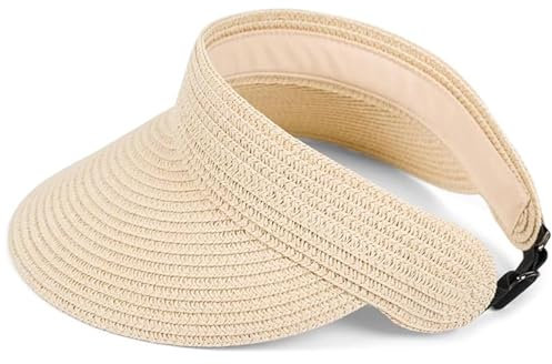 SSKHE Chapeau de soleil de golf en paille tissée pour femme, couleur unie, visière d'été avec protection UV extérieure pour homme et femme, tennis, cyclisme, course à pied, beige, beige, Taille unique