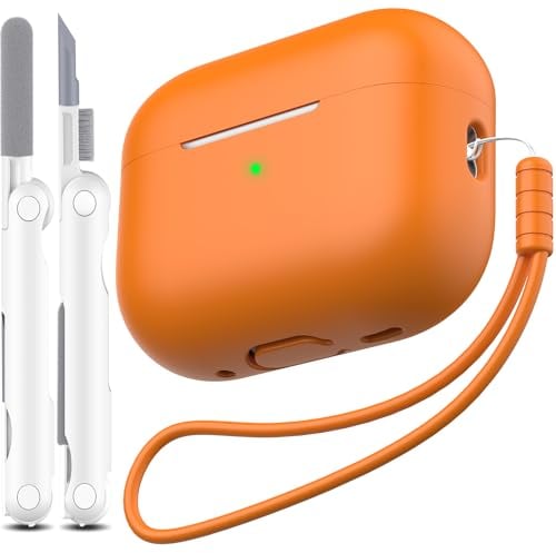 MHYALUDO Kompatibel mit AirPods Pro 2 Generation Hülle, Anti-Fall Weiches Silikon Stoßdämpfung Kompatibel mit AirPods Pro Case Skin Touch mit Schlüsselanhänger und Reinigungsset,Orange