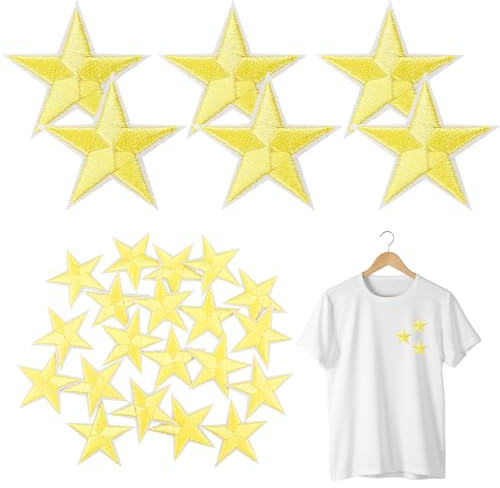 FERCAISH 20 Stück Stern-Aufnäher zum Aufbügeln, Sterne Reparatur-Applikationen, Star Dekorative Aufbügeln, Gelb Stern Bestickte Aufnäher für Rucksäcke, Jeans, Mäntel Hüte