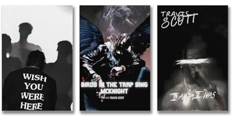 3 Stück Travis Scott Poster Leinwand Poster Travis Scott Poster - Minimalistischer Kunstdruck Travis Scott Poster Vögel in der Falle Sing McKnight Rapper Musikalbum Leinwand Poster Wandkunst Leinwand