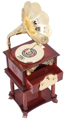 Riuulity Grammophon-Spieluhr, Uhrwerk Retro Mechanische Spieluhr für Zuhause, Tisch, Schreibtisch, Dekorationen, ABS-Material, für Wohnzimmer, Büro, Geschäft (Braunes Grammophon mit Sockel)
