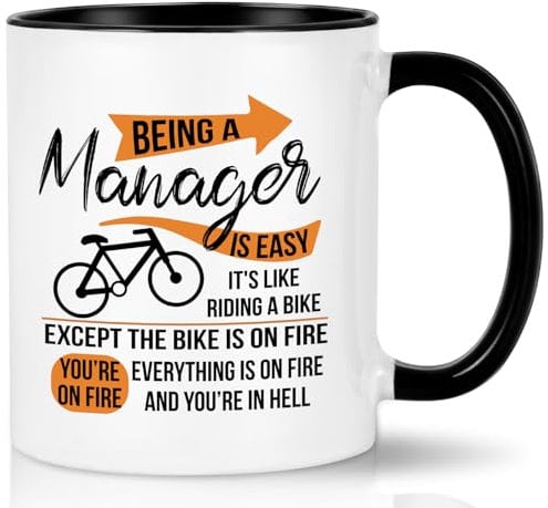 Joymaking Funny Coffee Mug for Boss - Being A Manager Is Easy It's Like Riding A Bike - Best Manager Gifts, 11Oz Black