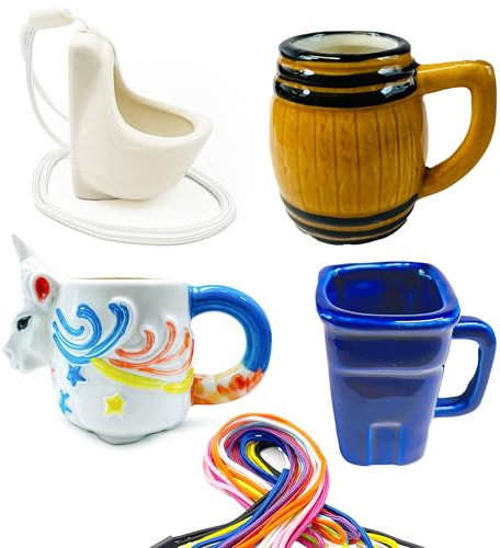 Witziger Mini Keramikkrug, Schnapsglas, Schnapskrug mit Band für Weihnachten und Party, JGA (4 Modelle, 12 Stück)