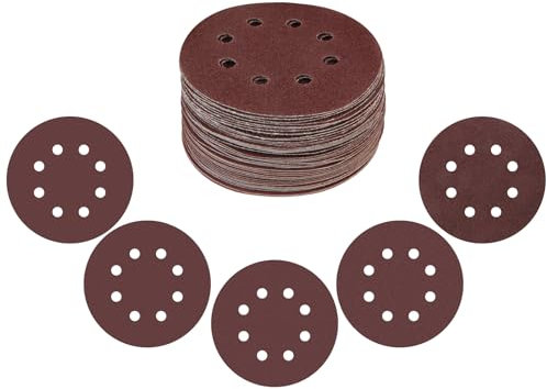 50 Pezzi Dischi Abrasivi 125mm, Carta Vetrata Disco Abrasivo Grana 60/120/240/400/800 8 fori per levigatrice orbitale