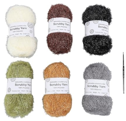 6 Rollen Scrubby-Garn Zum Häkeln von Geschirrtüchern, Garn in Verschiedenen Farben Zum Stricken und Häkeln, Scrubby-Sortiment Pastellgarn Zum Stricken von Geschirrtüchern
