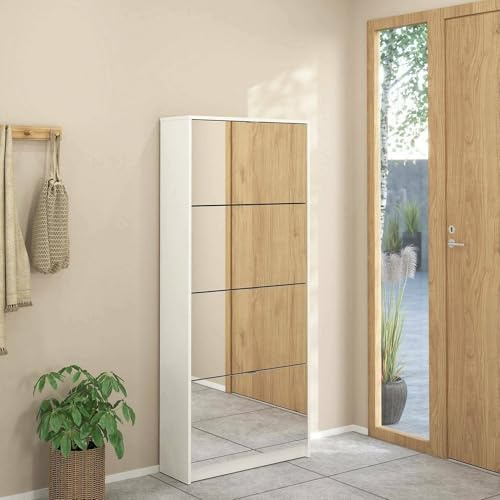 Dmora - Schuhschrank Bliss, Schuhregal, Mehrzweck-Eingangsgarderobe, Möbel für Schuhe, 70x24 h162 cm, Weiß