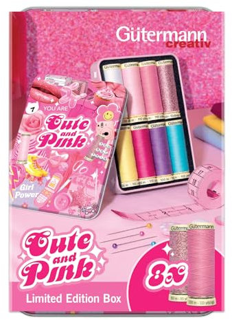 Gütermann Creativ Cute and Pink Scatola di Filo da Cucire - Edizione Limitata di Fili da Cucire e Ricamo, 8 Bobine - 1 Set