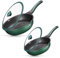 Non-Stick Frying Pan Set with Lids | Extra Deep Ceramic - 28cm & 30cm | Non-Toxic, Scratch-Resistant Frying Pans with Stainless Steel Induction Base | Non-Stick Frying Pan for Induction Hob (Green)
