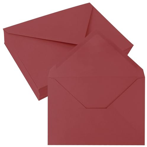JAGERGREEN 50 Stück Briefumschläge B6 Rot, 137x194 mm 150 g/m² Umschläge Selbstklebend mit Nassklebung, Briefumschlag ohne Fenster, Kuvert für Grußkarten, Geburtstagskarten, Einladungen, Hochzeit