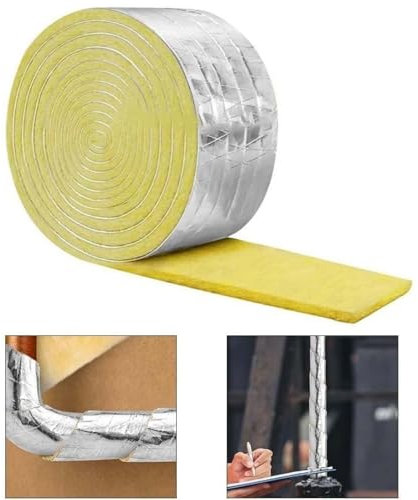 Generico Isolante in Lana di Vetro per Tubi, Rotolo di 10M, Isolamento Termico e Acustico, Fibra di Vetro