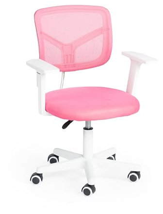 FurnitureR Writing Task Chair Ergonomic Kids Teens Boys Girls Study Chair - Adjustable Height Swivel Computer Laptop Desk Chair for Home,Office,Study Room (Armrest, PINK)